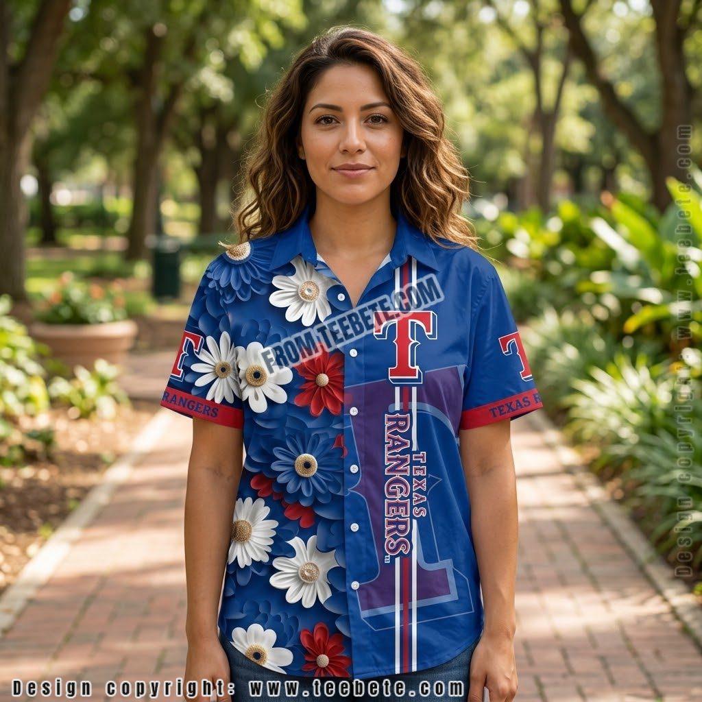Texas Rangers Daisy Stripe Beach Shirt