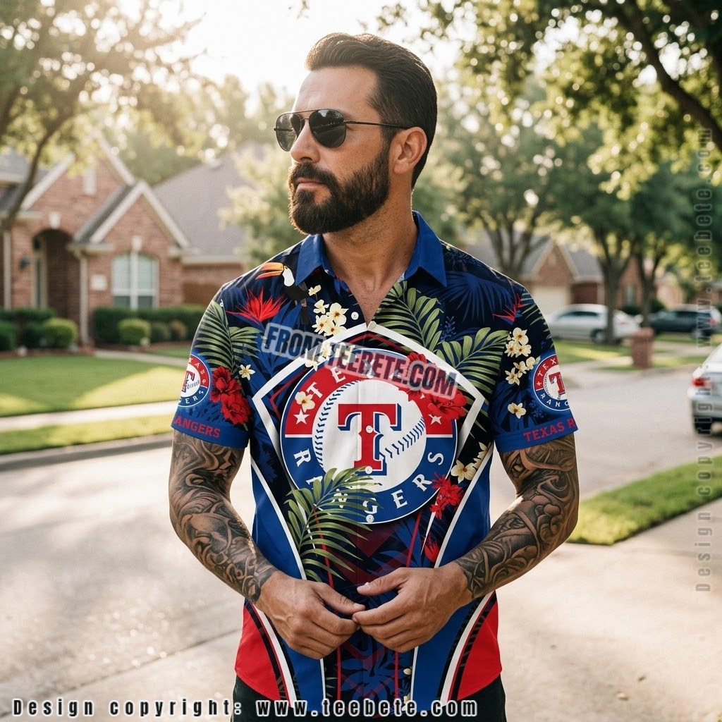 Texas Rangers Dark Hibiscus Aloha Shirt