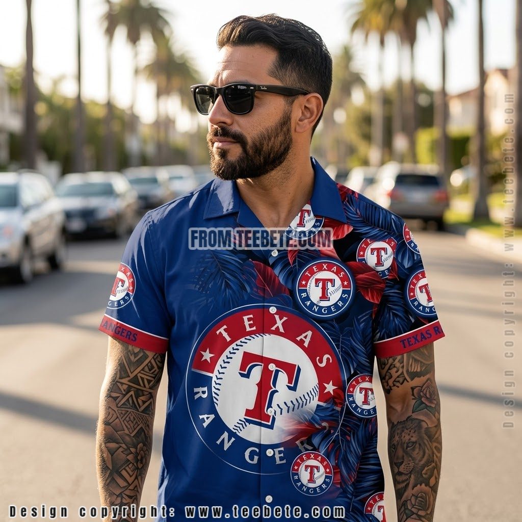 Texas Rangers Dark Palm Hawaiian Shirt