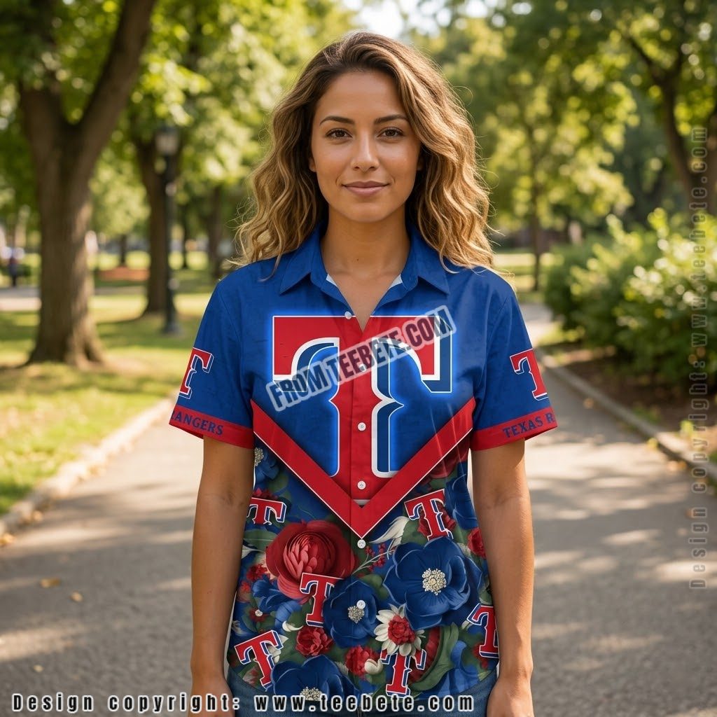 Texas Rangers Diamond Floral Hawaiian Shirt