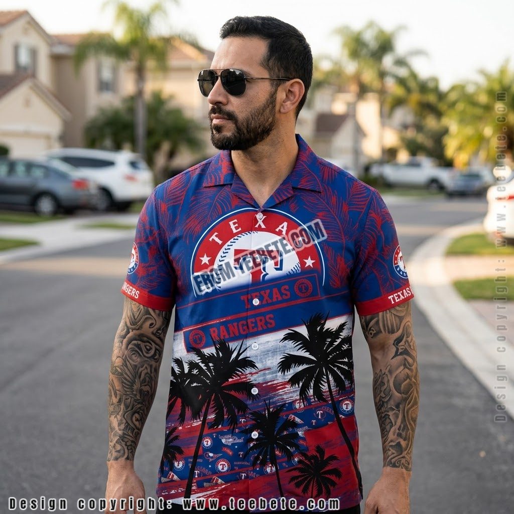 Texas Rangers Dusk Silhouette Hawaiian Shirt
