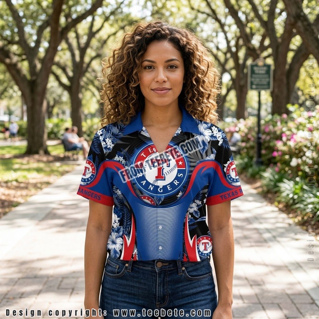 Texas Rangers Flame Dark Hawaiian Shirt