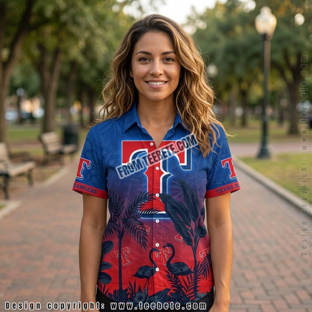 Texas Rangers Flamingo Sunset Tropical Shirt