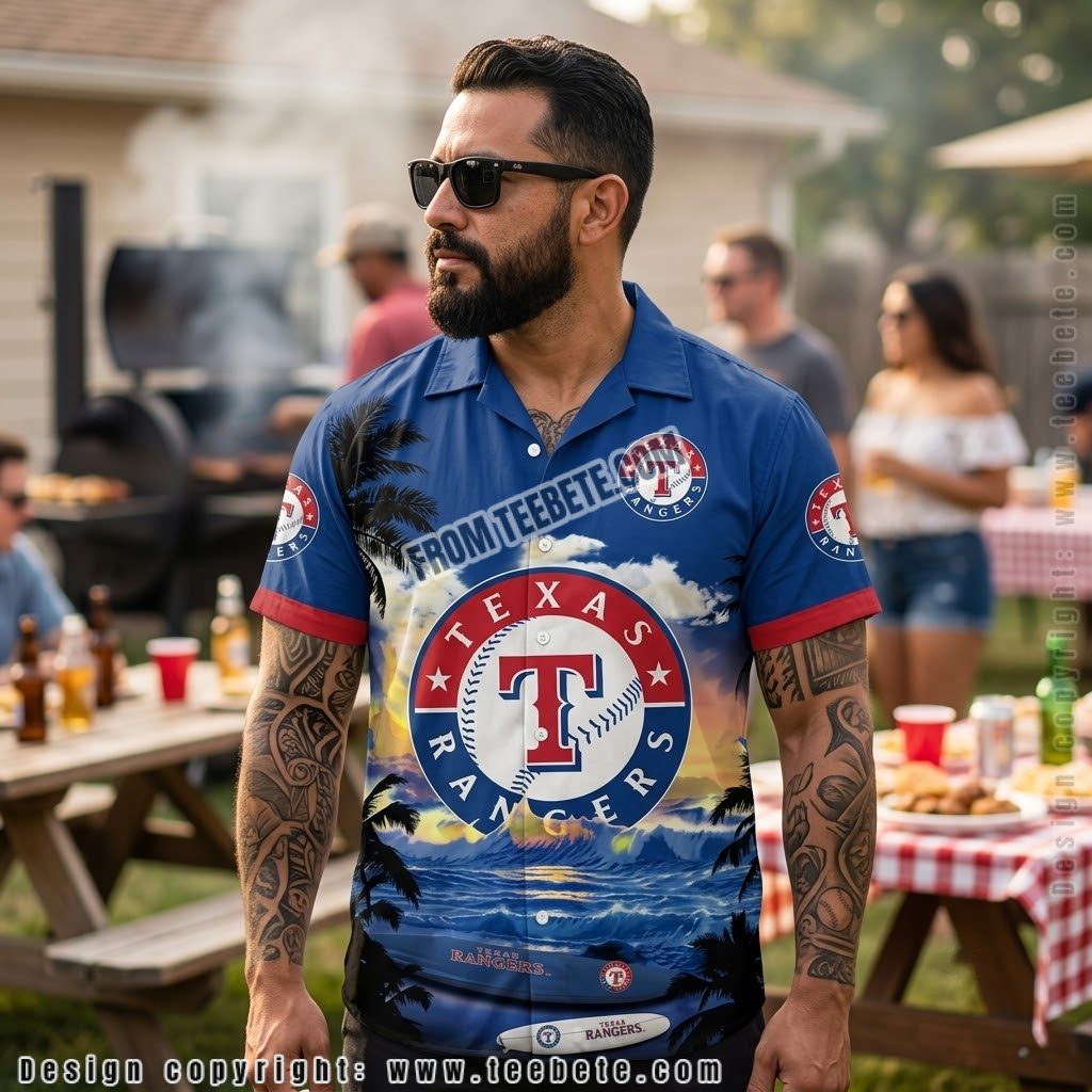 Texas Rangers Ocean Volcano Hawaiian Shirt