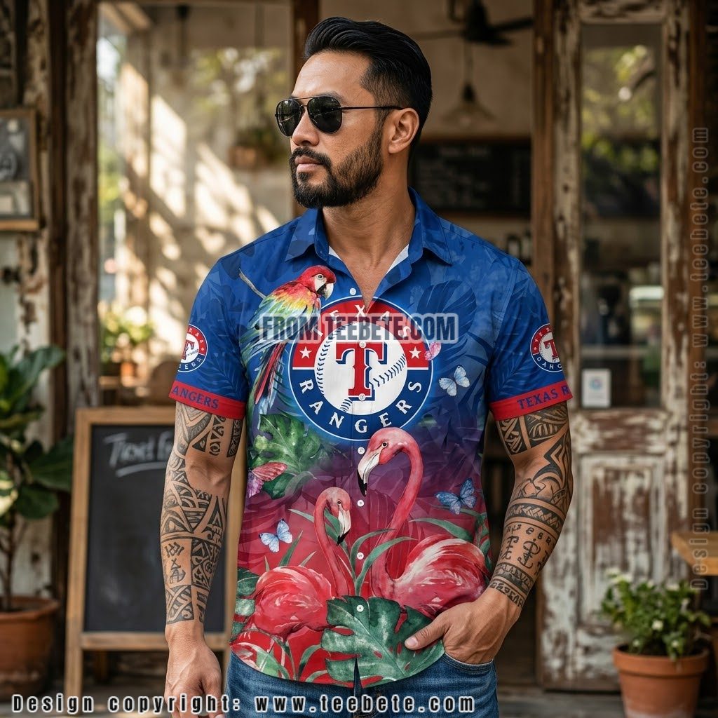 Texas Rangers Parrot Flamingo Hawaiian Shirt