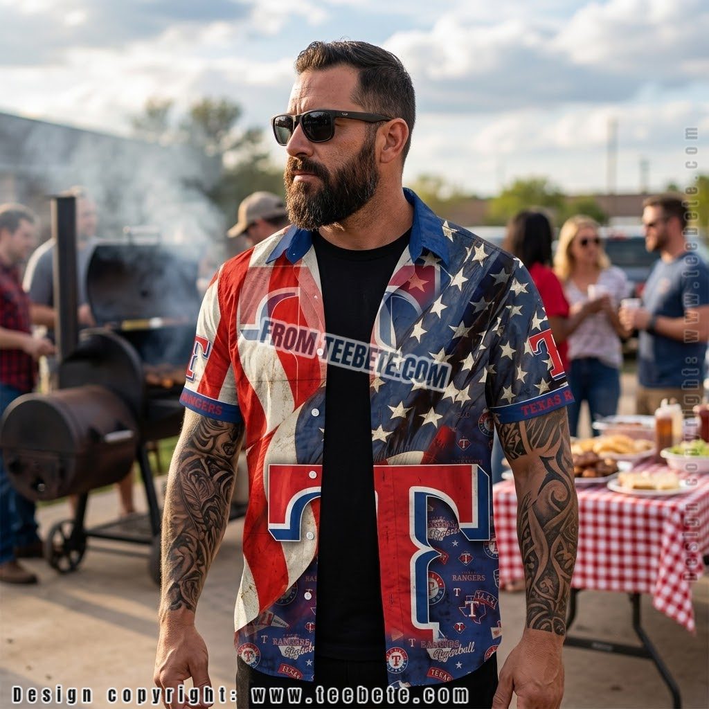 Texas Rangers Patriotic Stars Hawaiian Shirt
