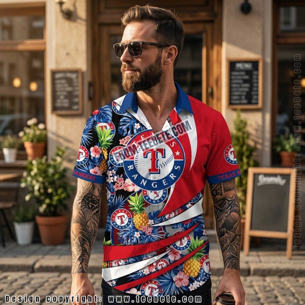 Texas Rangers Pineapple Floral Aloha Shirt