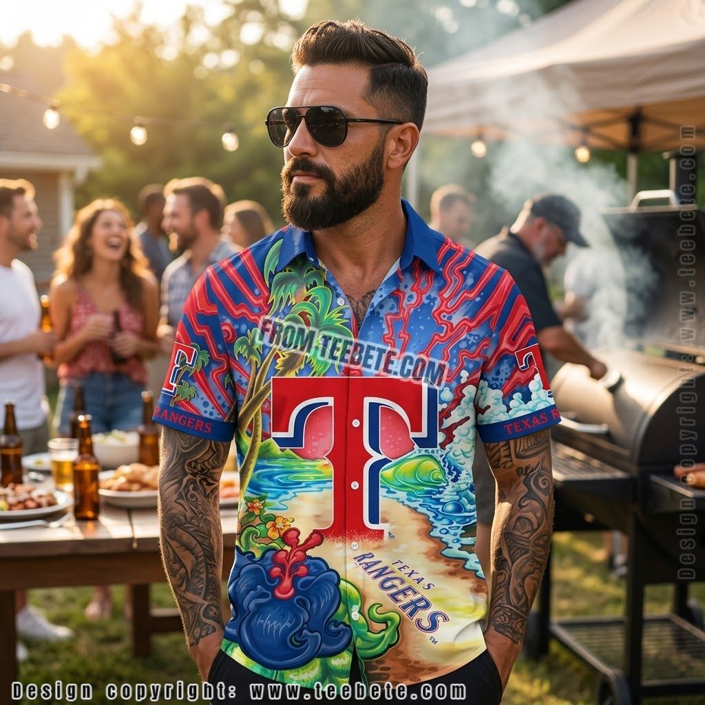 Texas Rangers Psychedelic Beach Hawaiian Shirt