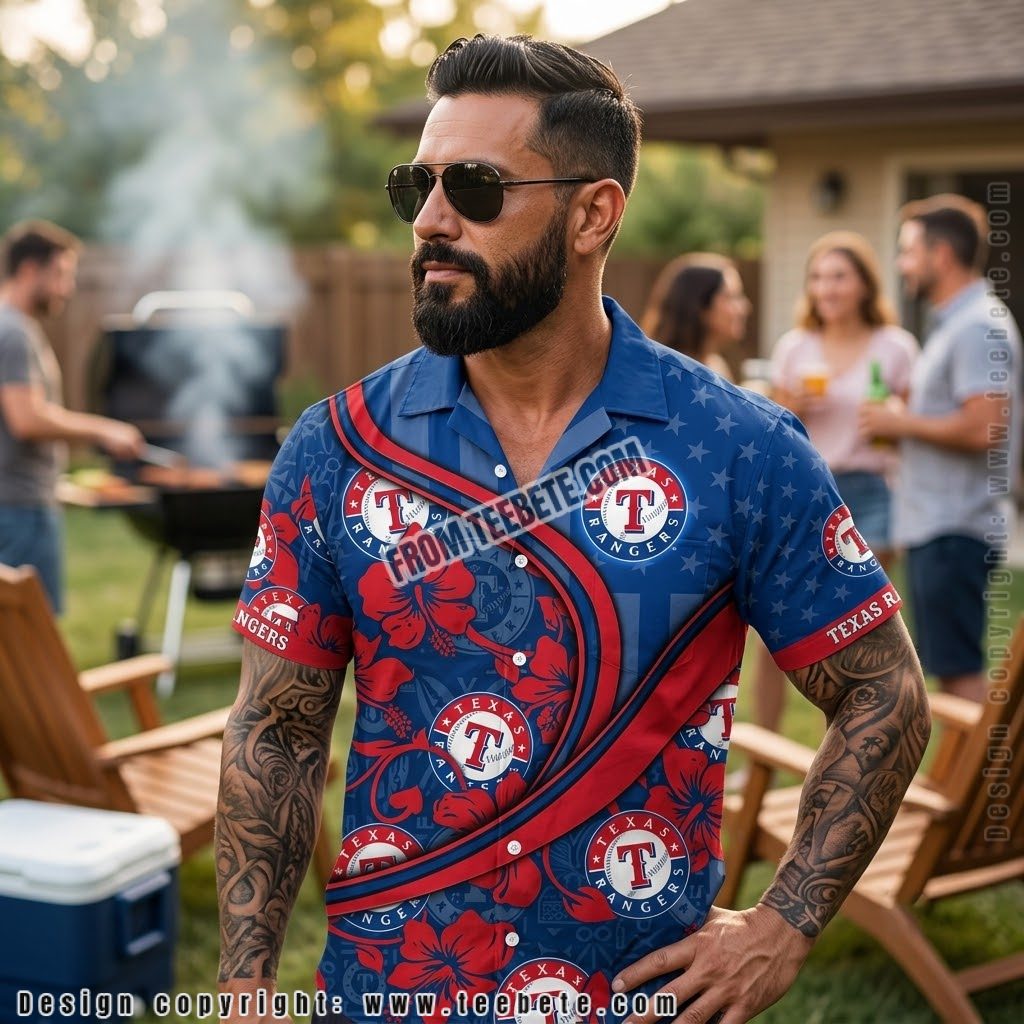 Texas Rangers Stars Curved Hawaiian Shirt