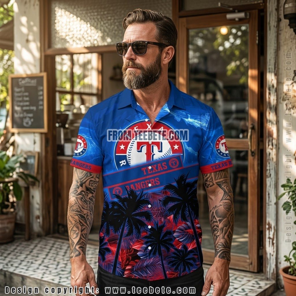Texas Rangers Stormy Palm Aloha Shirt