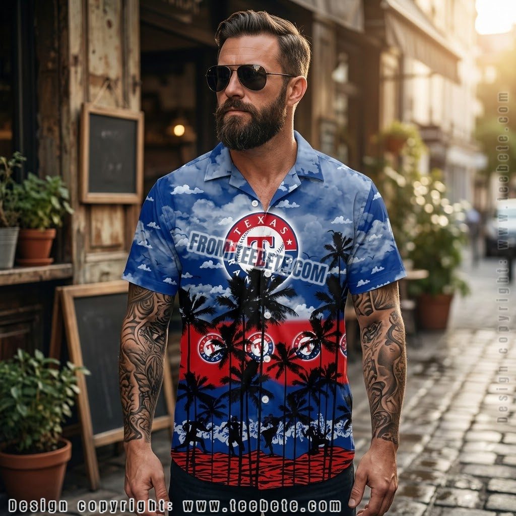Texas Rangers Sunset Silhouette Hawaiian Shirt
