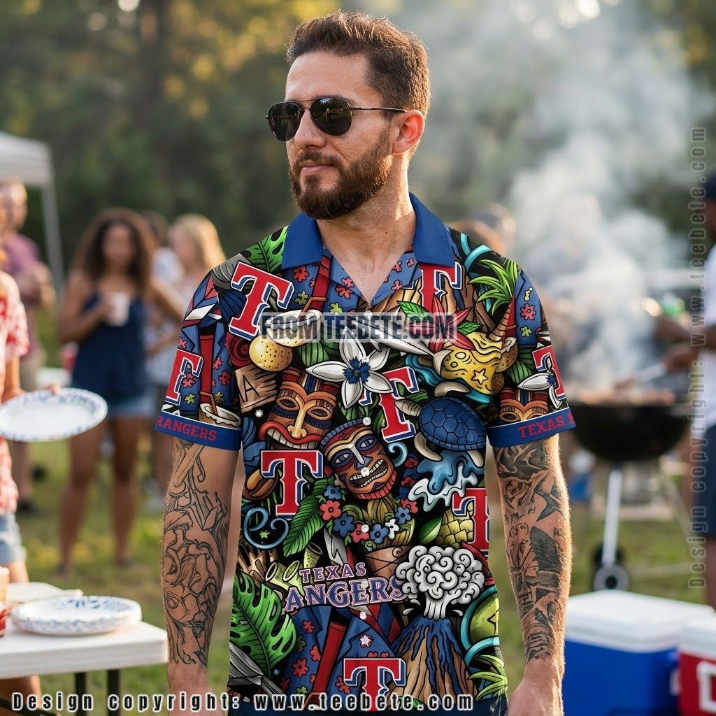 Texas Rangers Tiki Volcano Aloha Shirt