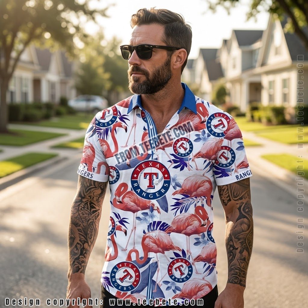 Texas Rangers White Flamingo Tropical Shirt