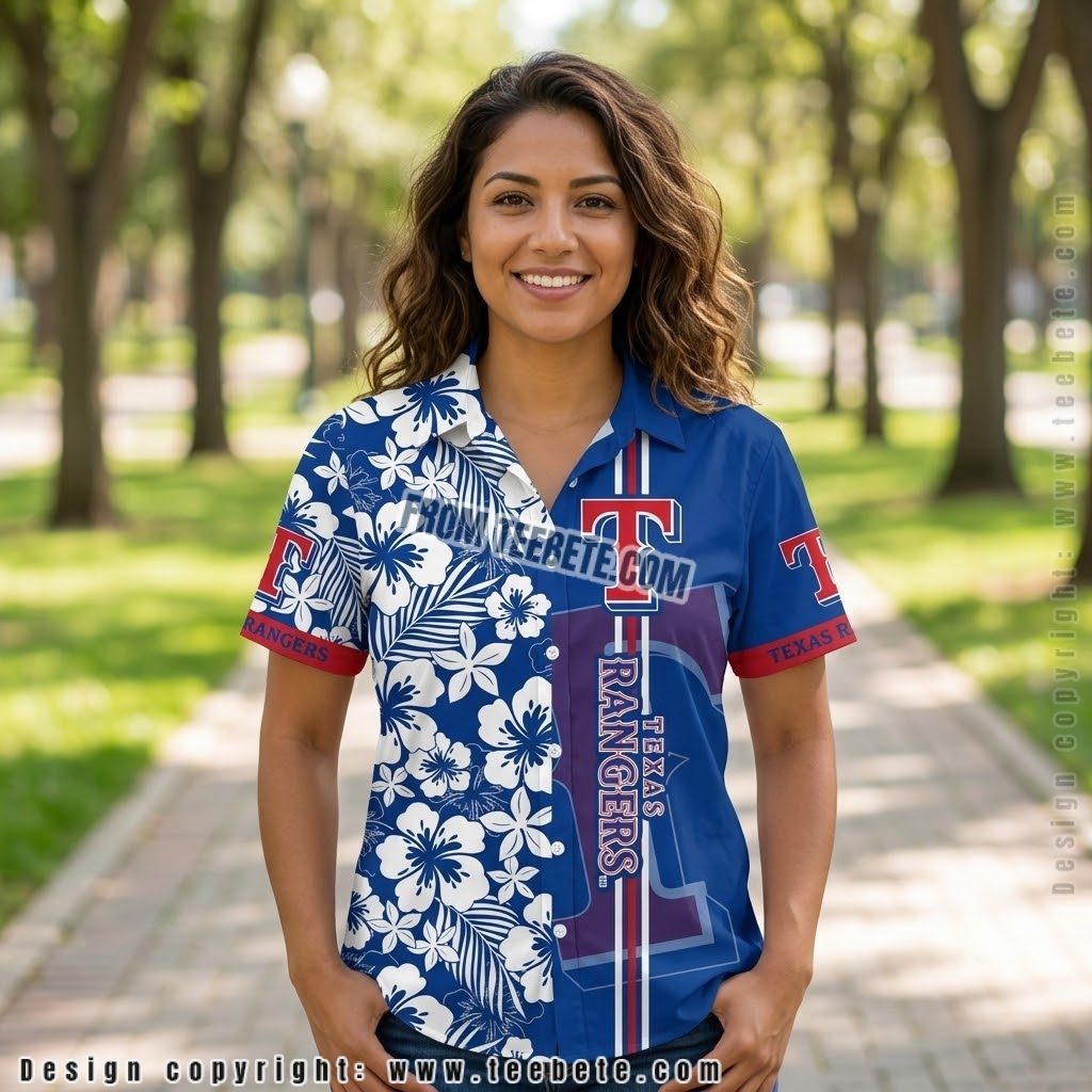 Texas Rangers White Floral Stripe Hawaiian Shirt