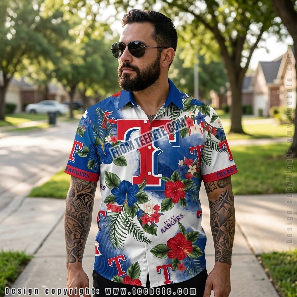 Texas Rangers White Hibiscus Tropical Shirt