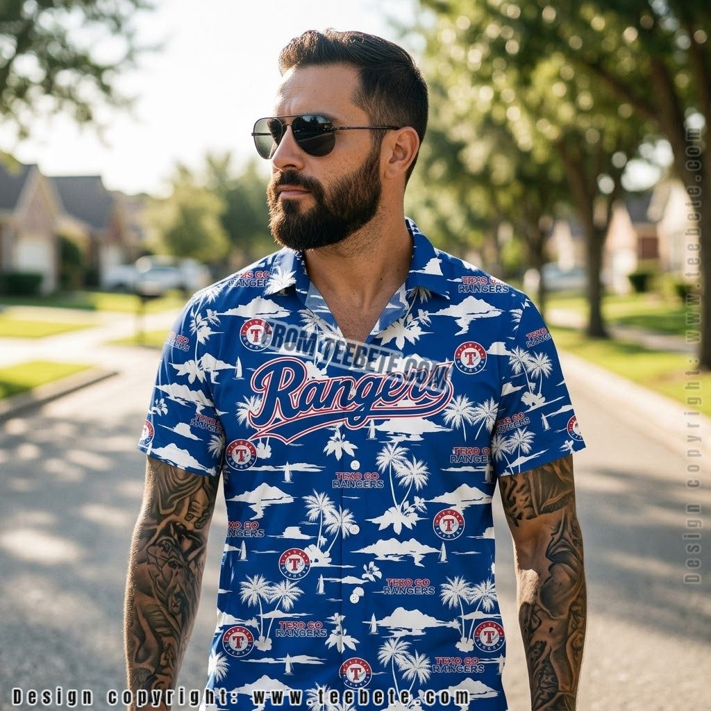 Texas Rangers White Palm Tropical Shirt