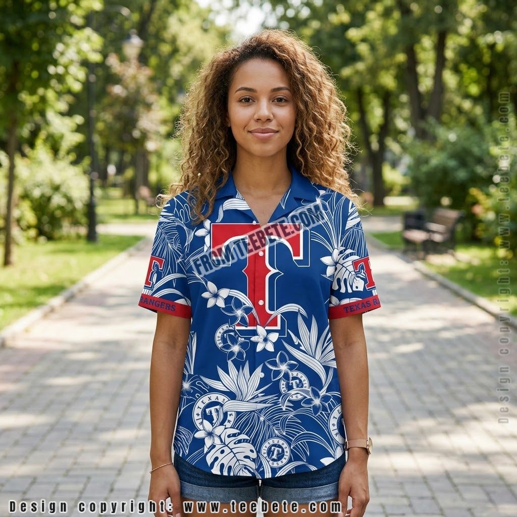 Texas Rangers White Plumeria Tropical Shirt