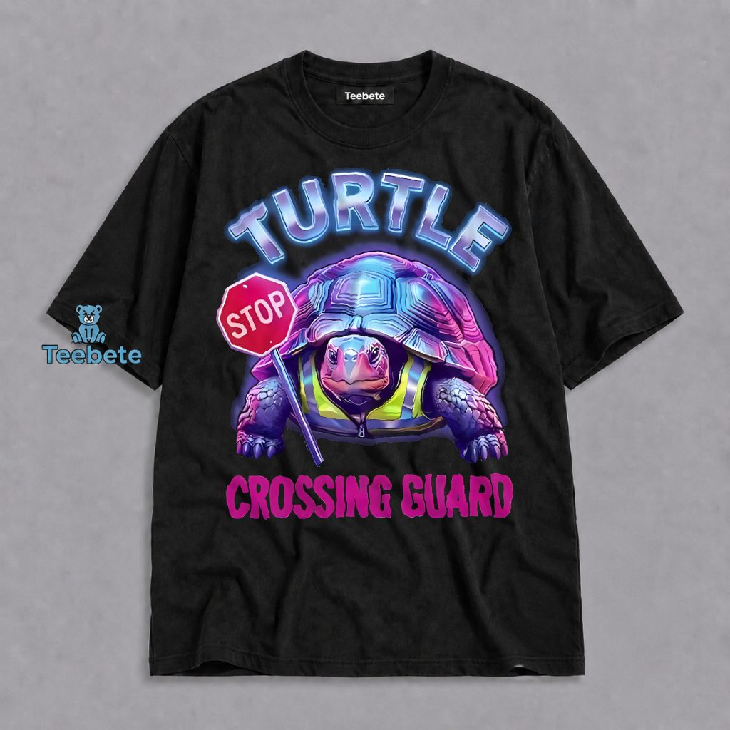 Turtle Crossing Guard Funny Neon Stop Sign Humor Shirt