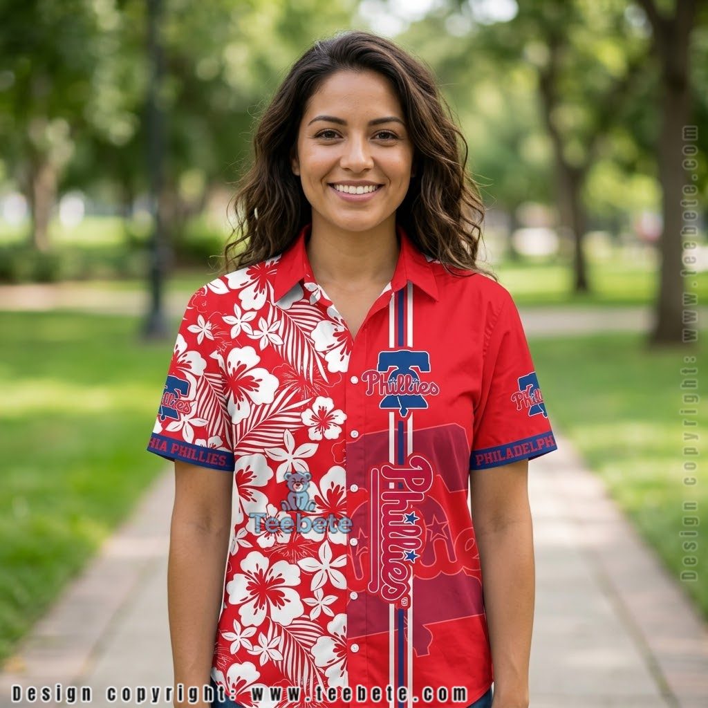 White Floral Stripe Philadelphia Phillies Aloha Shirt