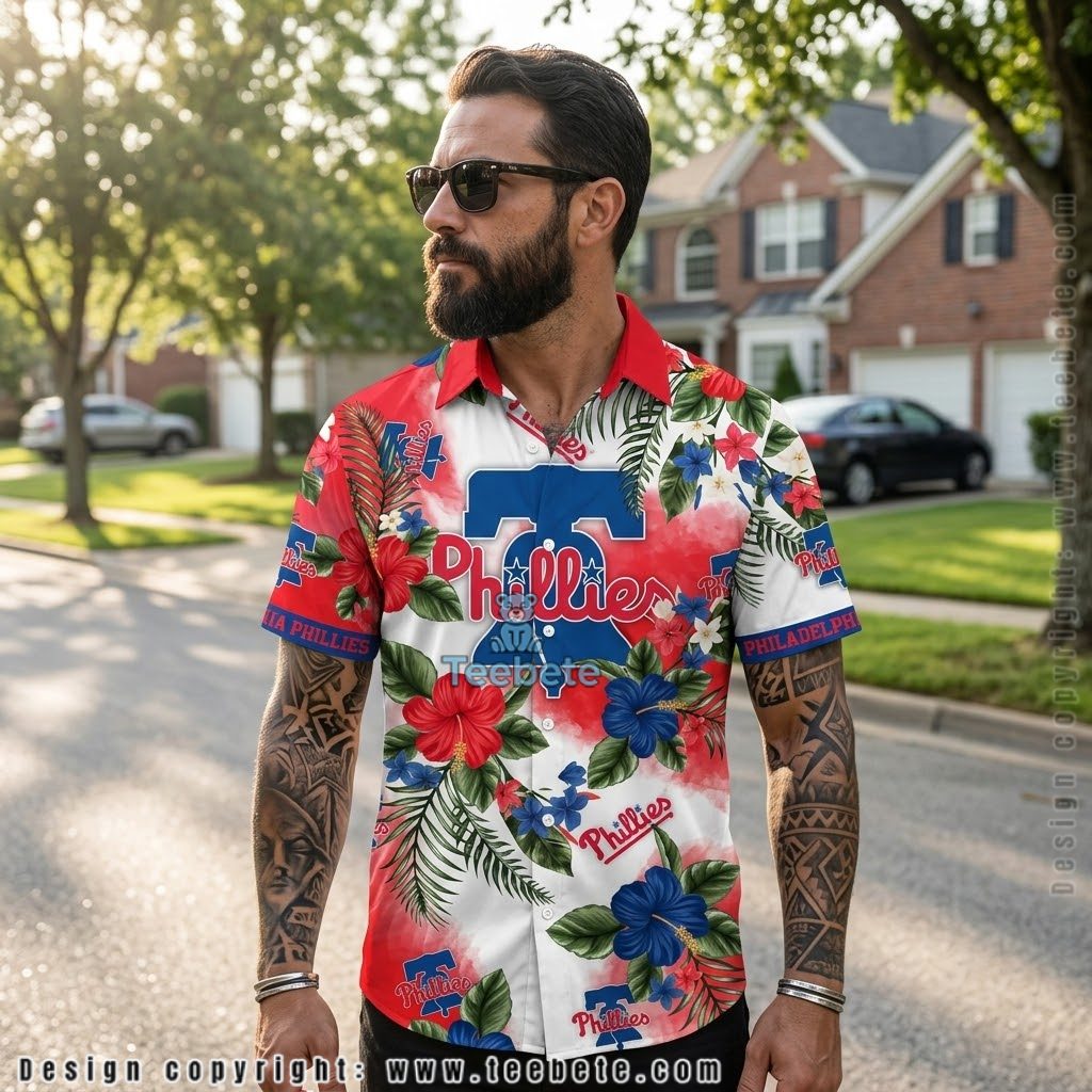 White Hibiscus Philadelphia Phillies Tropical Shirt