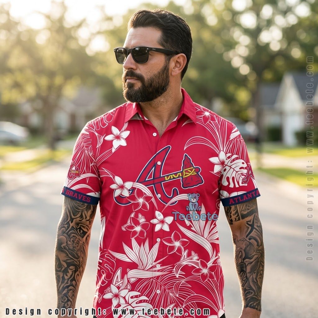 White Plumeria Atlanta Braves Hawaiian Shirt