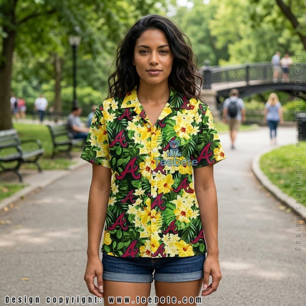 Yellow Hibiscus Atlanta Braves Hawaiian Shirt