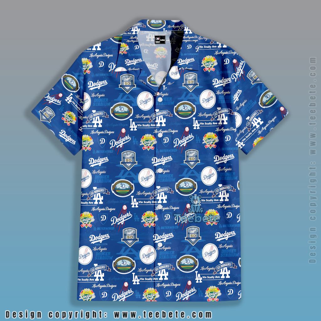 All Over Logo Pattern Los Angeles Dodgers Aloha Shirt