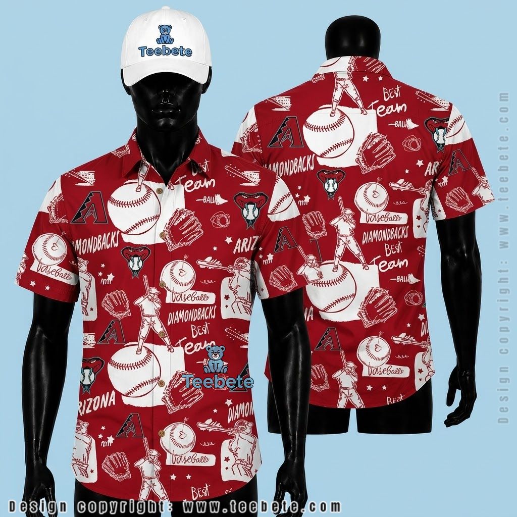 Arizona Diamondbacks Hawaiian Shirt Baseball Doodle Player Red