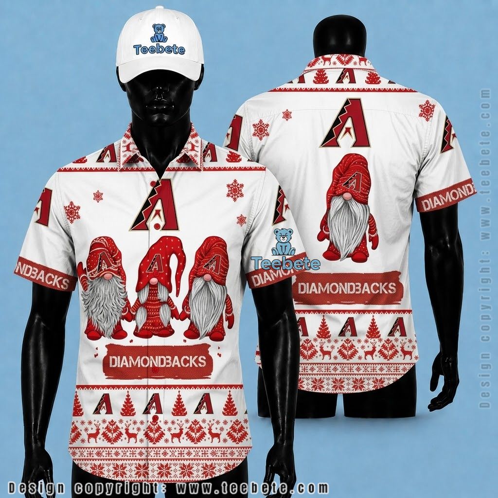 Arizona Diamondbacks Hawaiian Shirt Christmas Gnome White