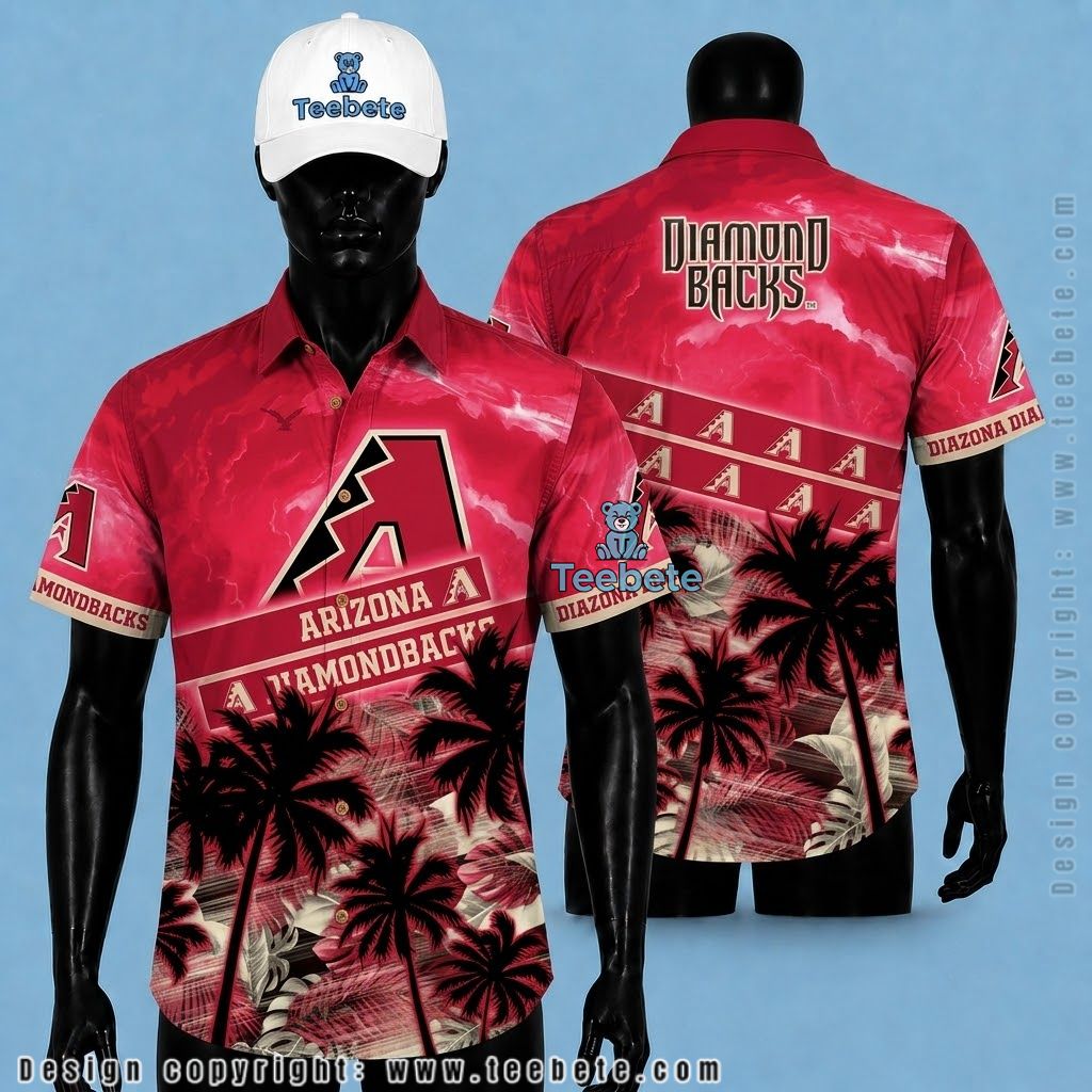 Arizona Diamondbacks Hawaiian Shirt Marble Sky Palm Silhouette