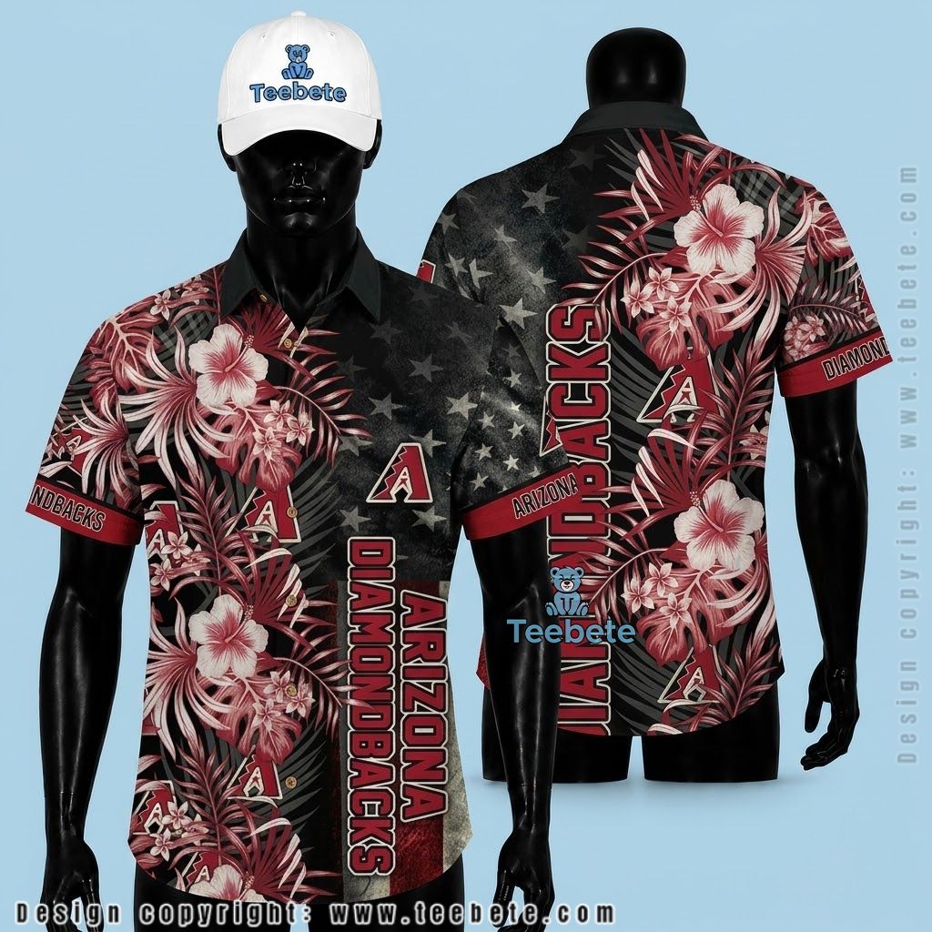 Arizona Diamondbacks Hawaiian Shirt Star Flag Hibiscus Black