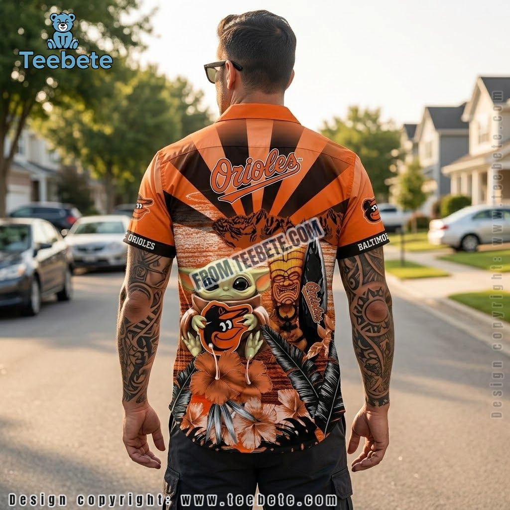 Baltimore Orioles Aloha Shirt MLB Baby Yoda Tiki Surfboard Version 2 Baltimore Orioles Aloha Shirt MLB Baby Yoda Tiki Surfboard Version 2