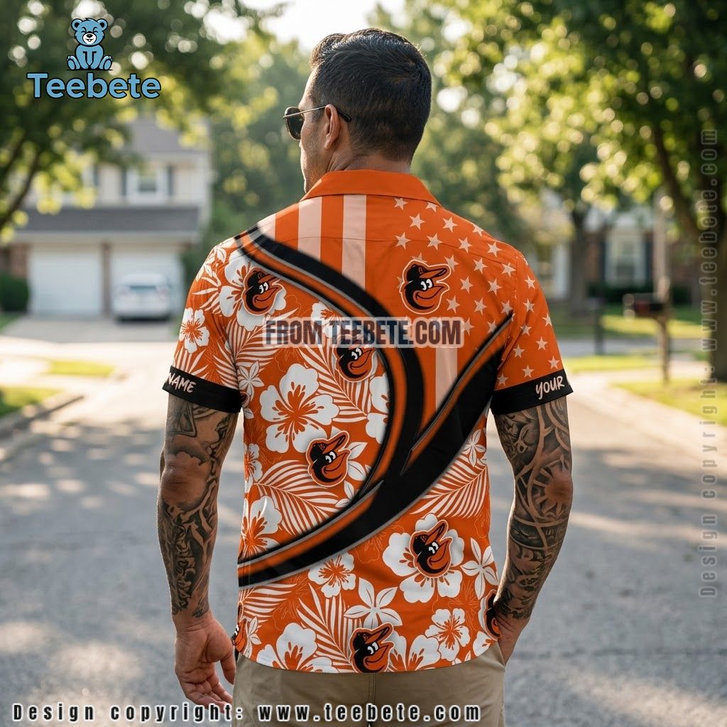 Baltimore Orioles Hawaiian Shirt Custom Name Hibiscus Pattern Version 2 Baltimore Orioles Hawaiian Shirt Custom Name Hibiscus Pattern Version 2