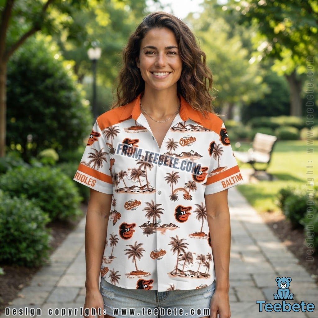 Baltimore Orioles Hawaiian Shirt Island Palm Contrast Yoke