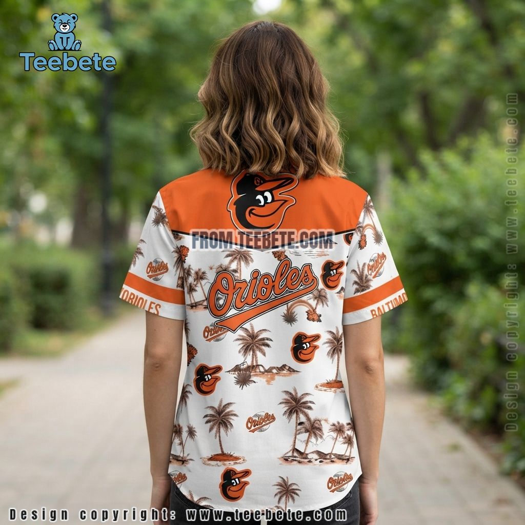 Baltimore Orioles Hawaiian Shirt Island Palm Contrast Yoke Version 2 Baltimore Orioles Hawaiian Shirt Island Palm Contrast Yoke Version 2