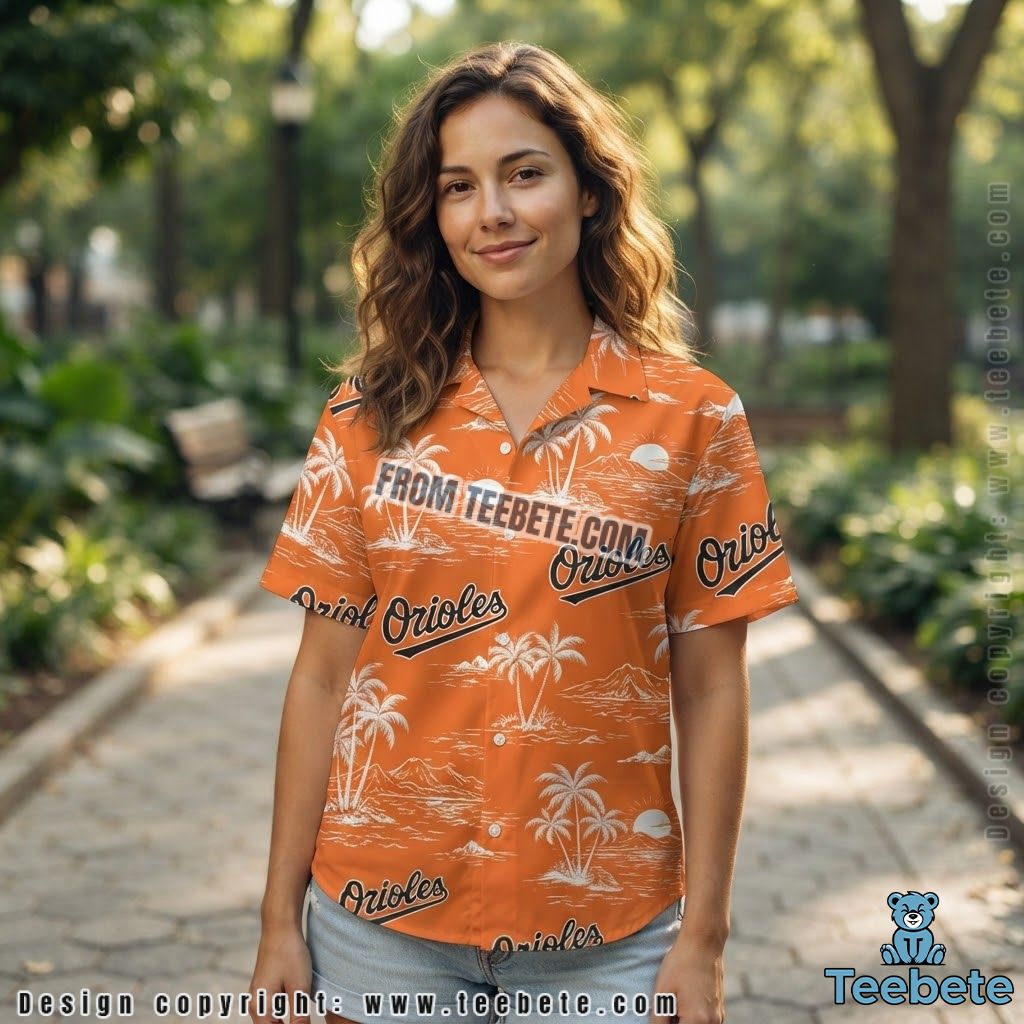 Baltimore Orioles Hawaiian Shirt Island Palm Sunset Print