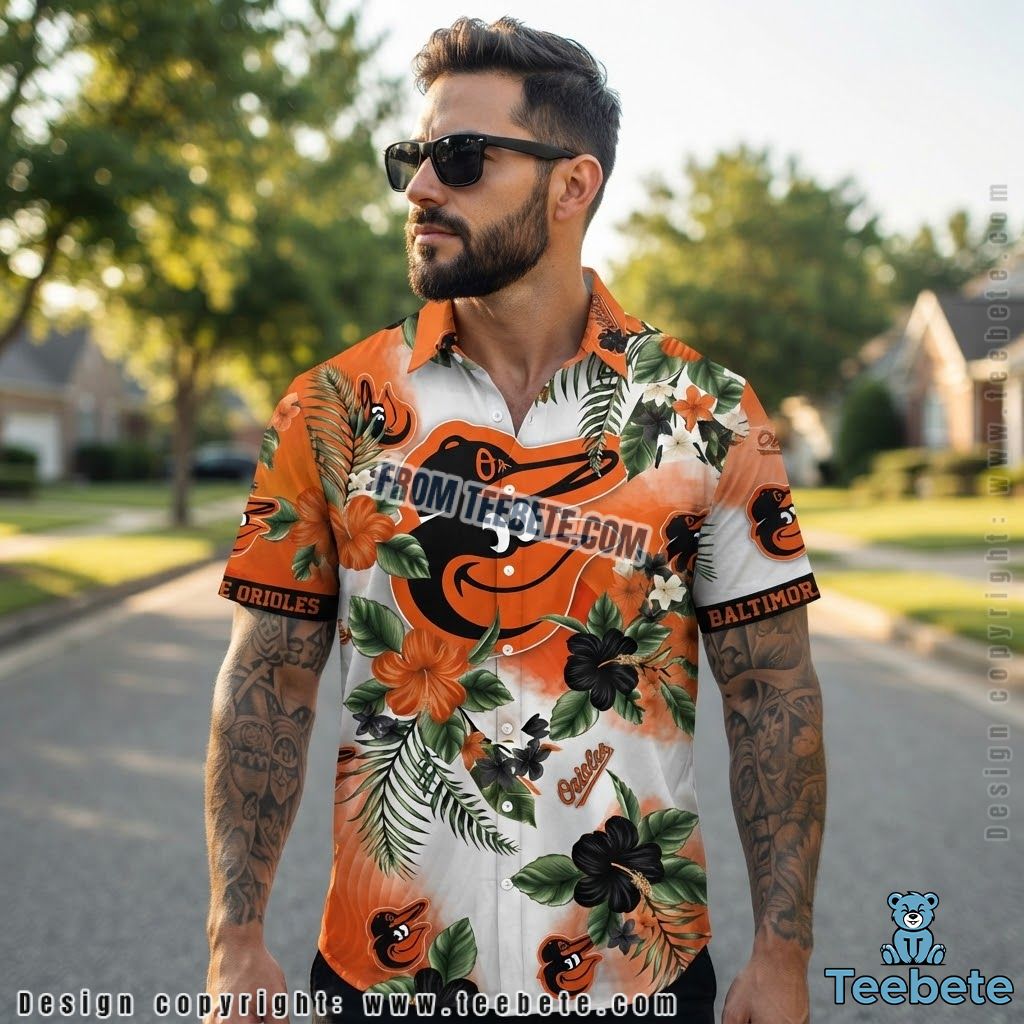 Baltimore Orioles Hawaiian Shirt Split Panel Hibiscus Stripe Baltimore Orioles Hawaiian Shirt Split Panel Hibiscus Stripe