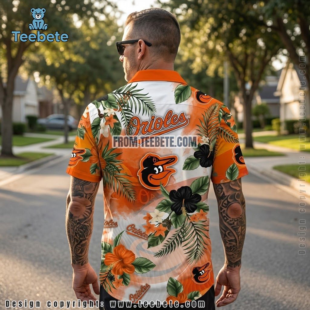 Baltimore Orioles Hawaiian Shirt MLB Tropical Floral Version 2 Baltimore Orioles Hawaiian Shirt MLB Tropical Floral Version 2