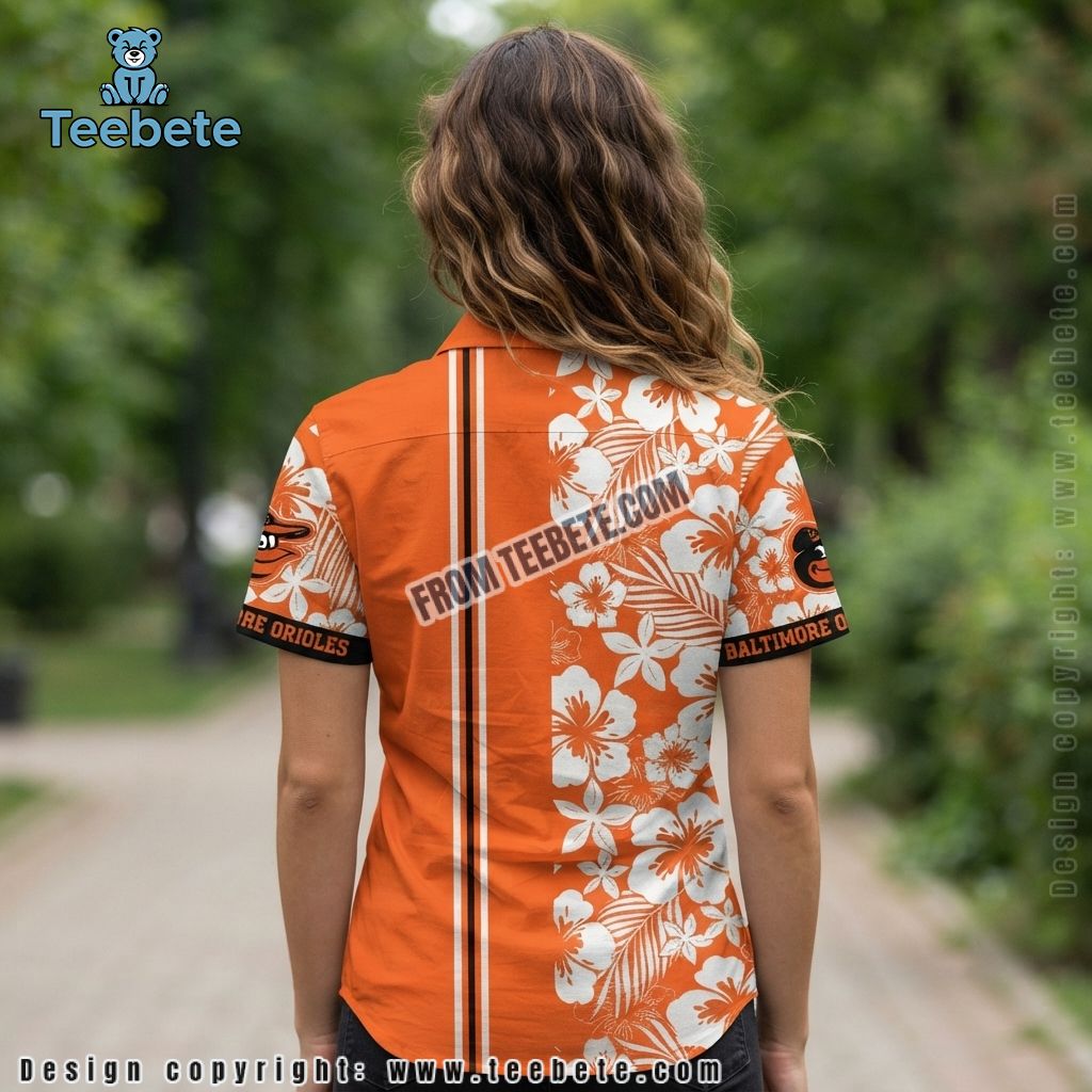 Baltimore Orioles Hawaiian Shirt Split Panel Hibiscus Stripe Version 2 Baltimore Orioles Hawaiian Shirt Split Panel Hibiscus Stripe Version 2