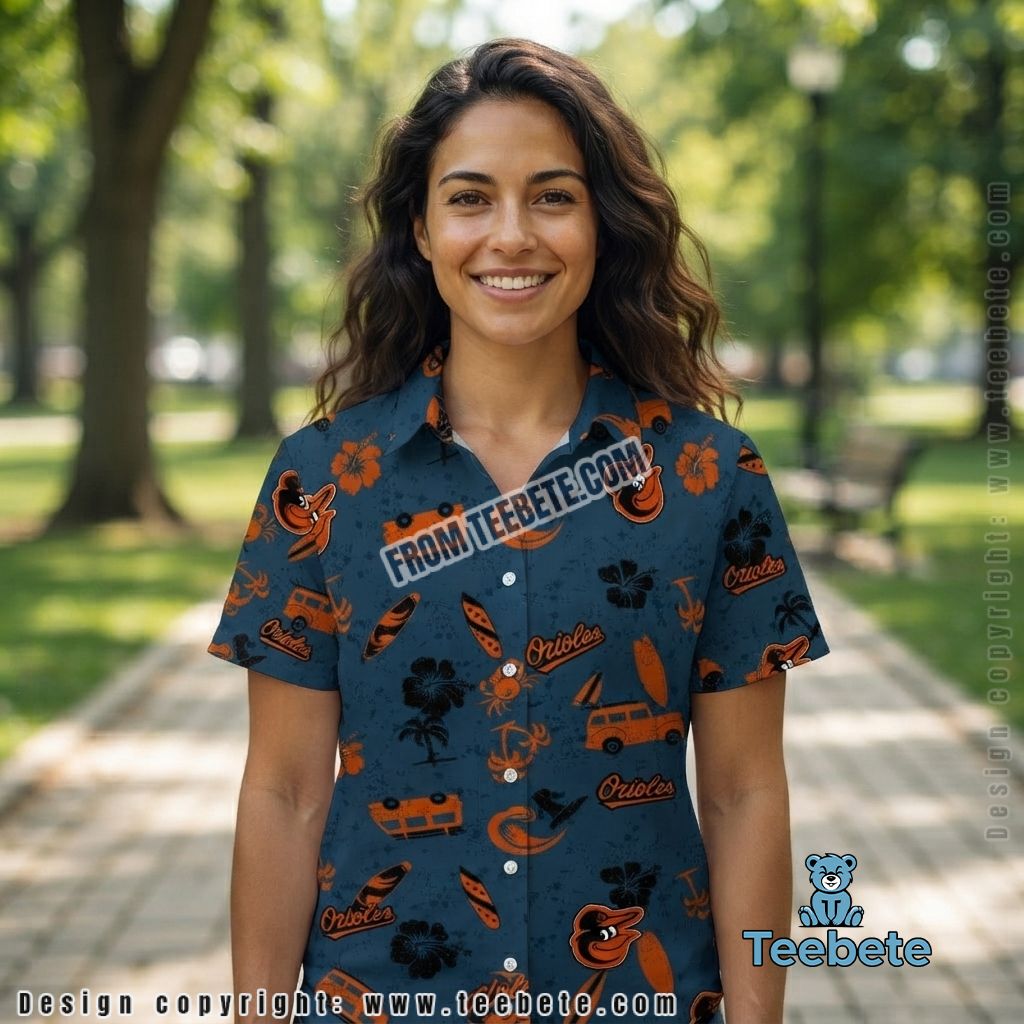 Baltimore Orioles Hawaiian Shirt Surf Crab Beach Wagon