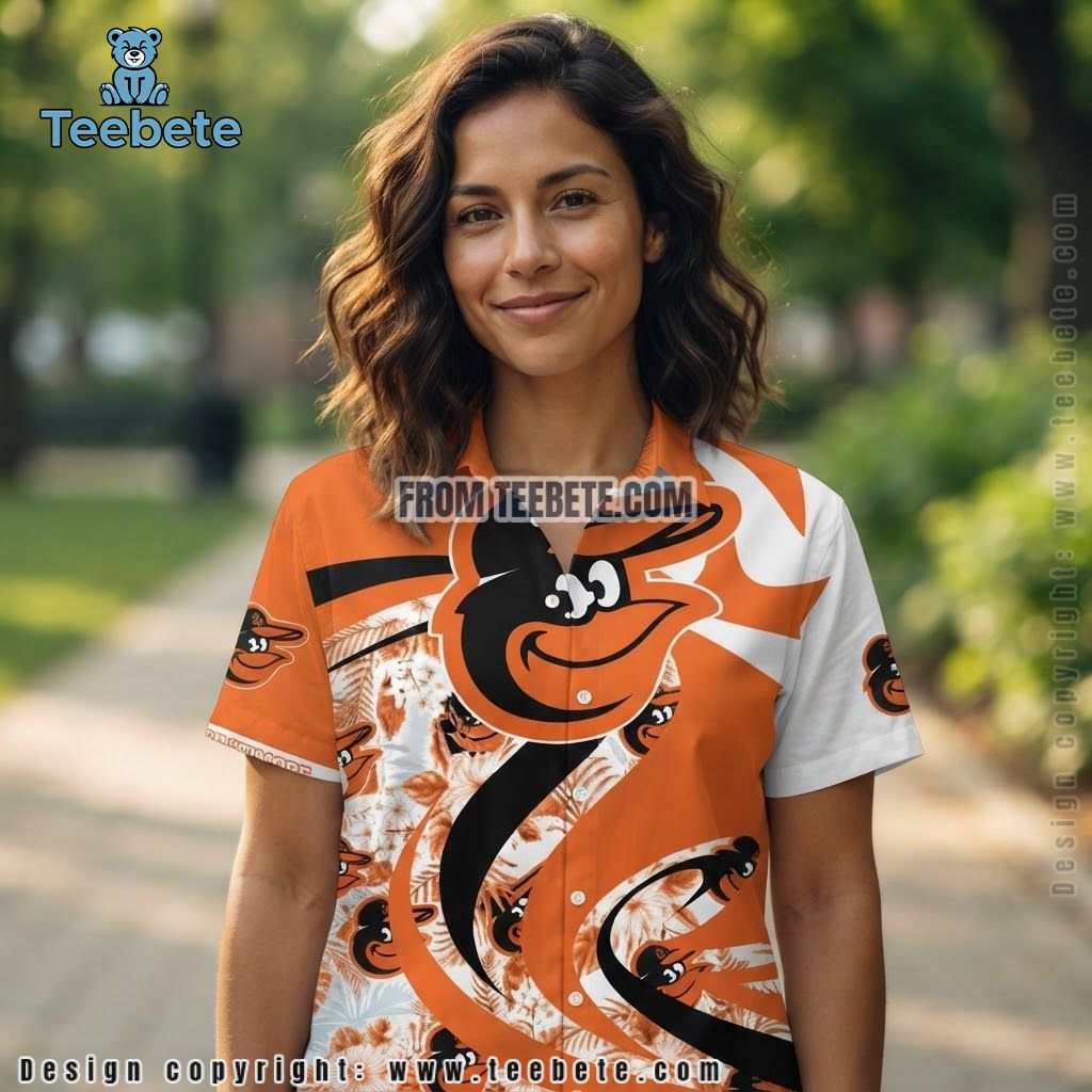 Baltimore Orioles Hawaiian Shirt Swirl Fern Mascot Design