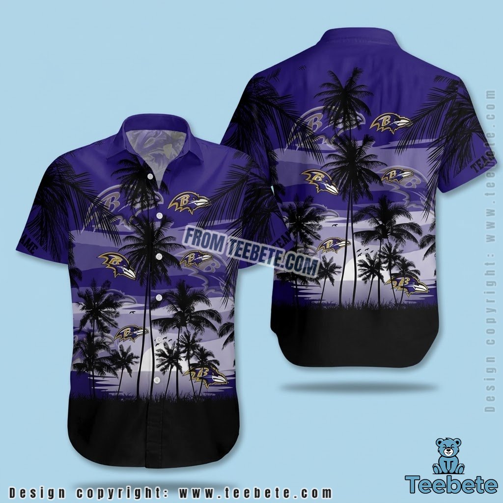 Baltimore Ravens Tropical Shirt Moonlit Palm Silhouette