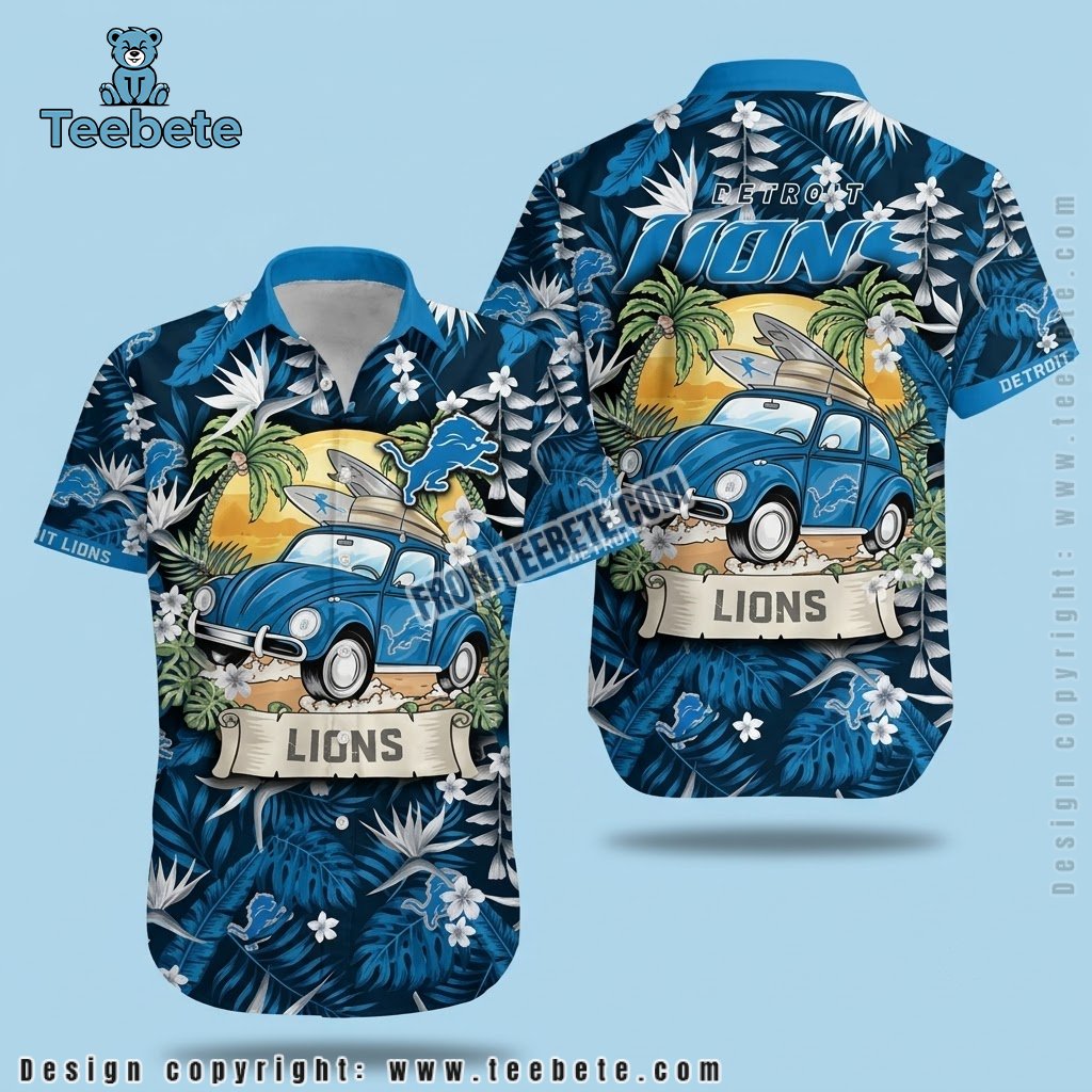 Beetle Car Surfboard Detroit Lions Tropical Shirt