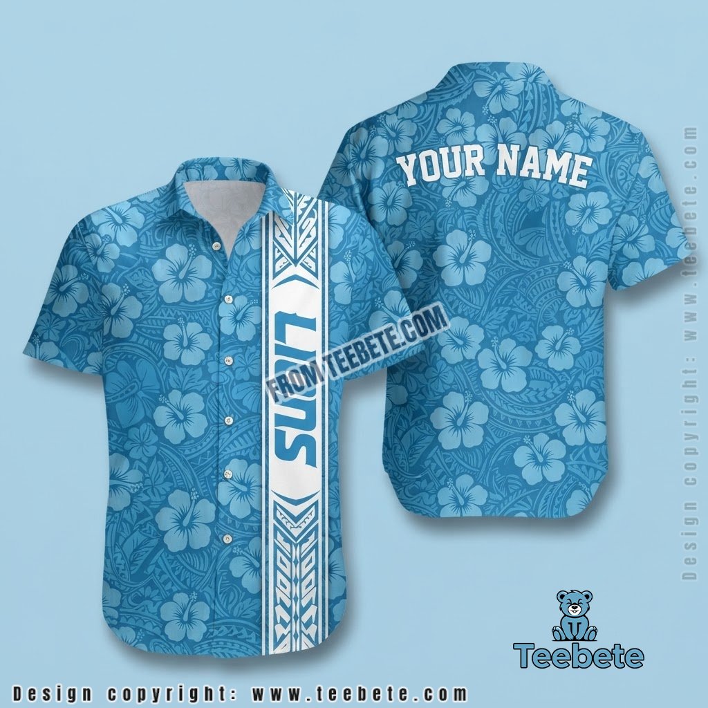 Blue Hibiscus Tribal Detroit Lions Hawaiian Shirt