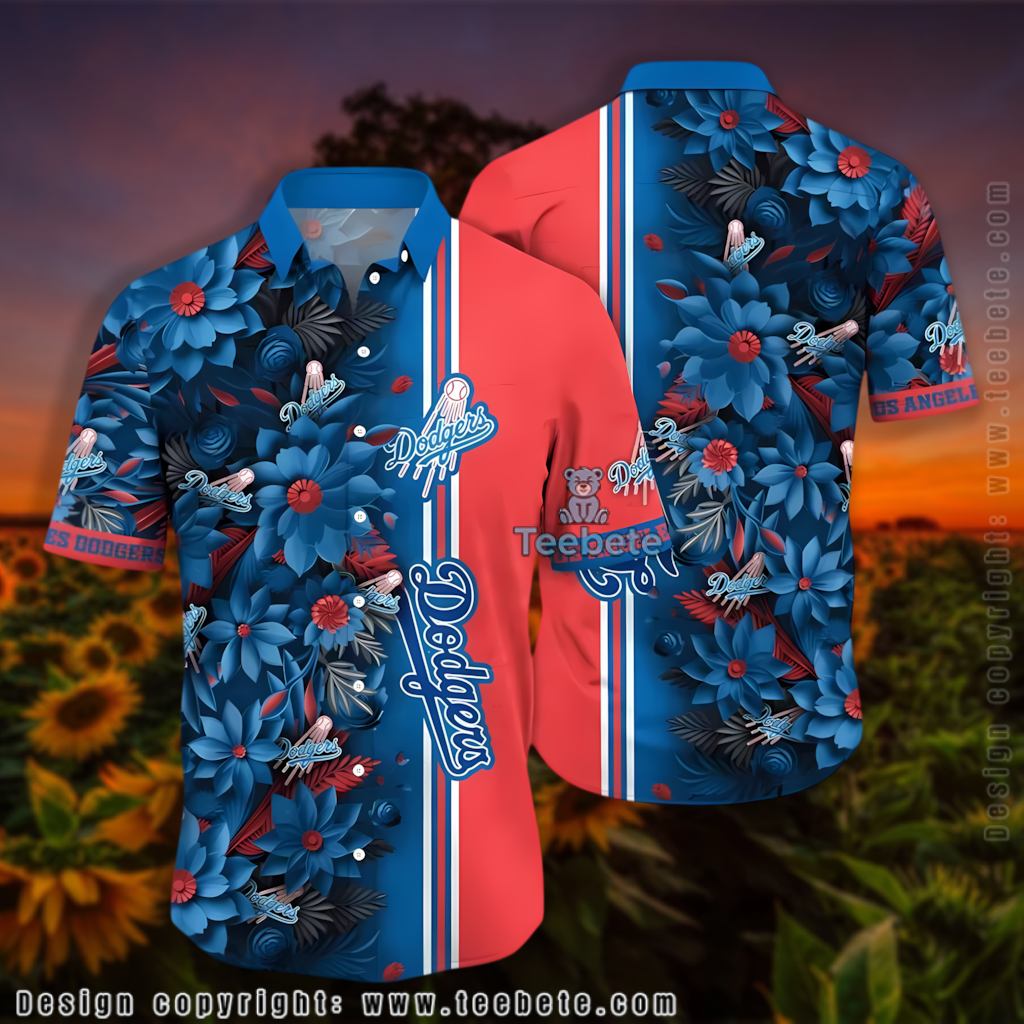 Blue Wildflower Red Stripe Los Angeles Dodgers Hawaiian Shirt Version 2 Blue Wildflower Red Stripe Los Angeles Dodgers Hawaiian Shirt Version 2
