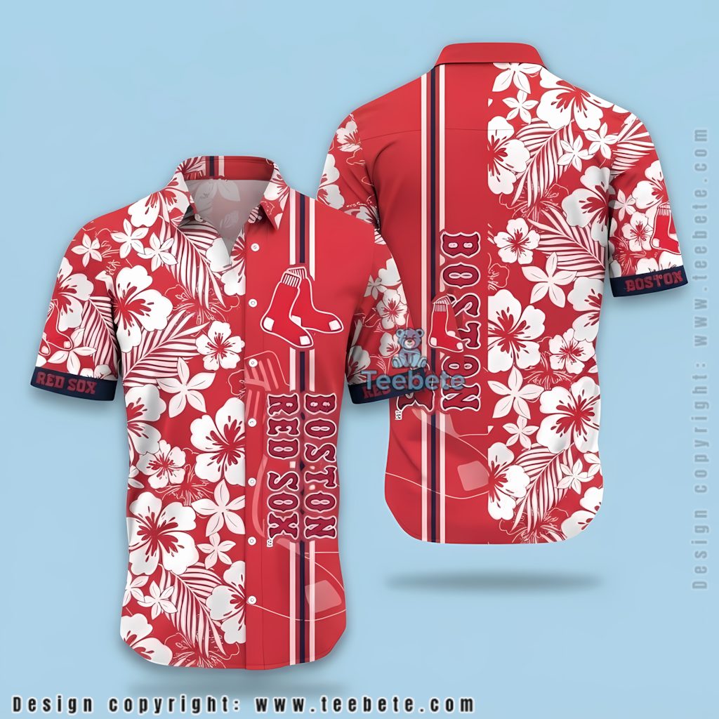 Boston Red Sox Hawaiian Shirt Hibiscus Floral Baseball Team Pattern