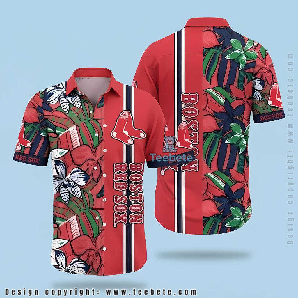 Boston Red Sox Hawaiian Shirt Tropical Leaves Orchid Pattern