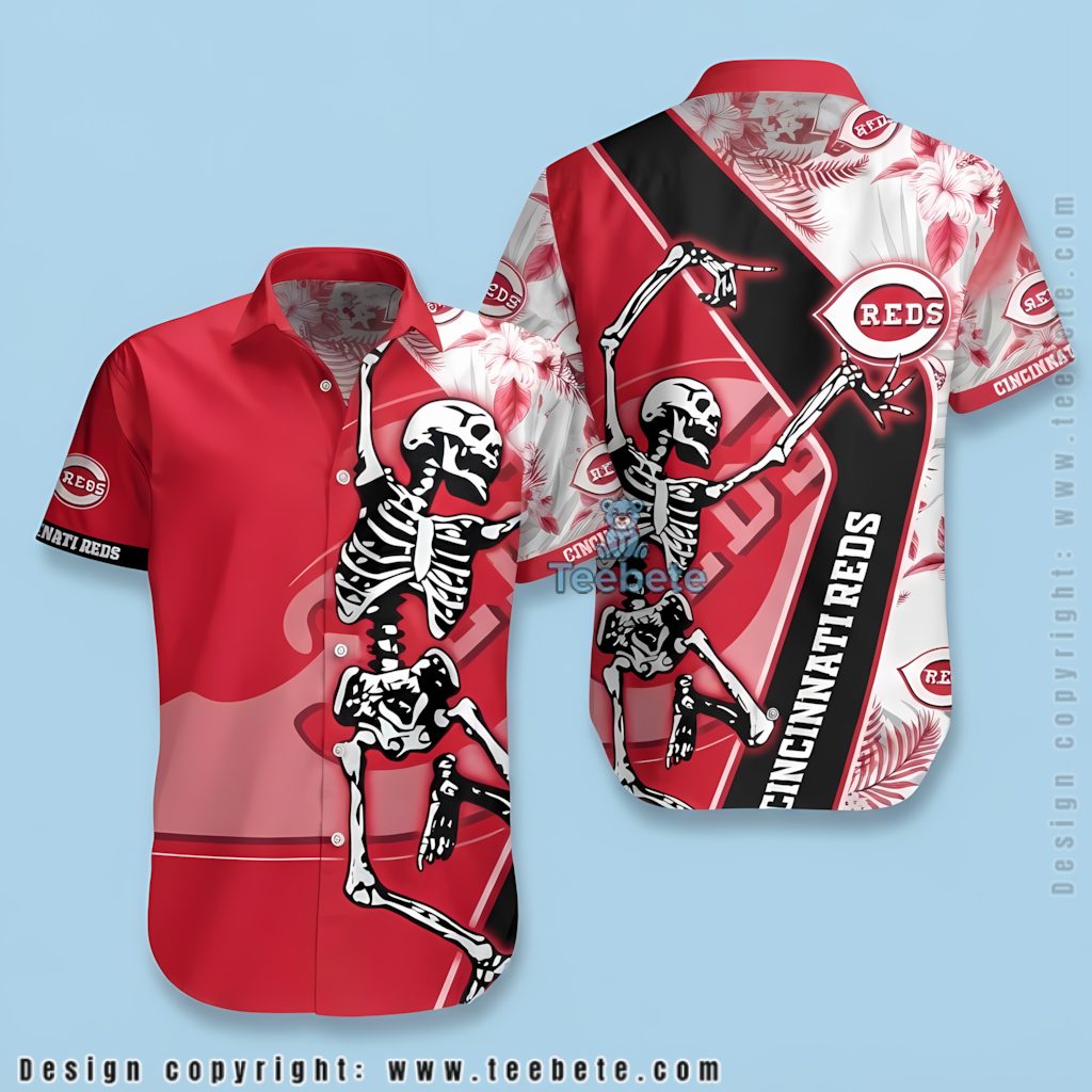 Cincinnati Reds Hawaiian Shirt Dancing Skeleton