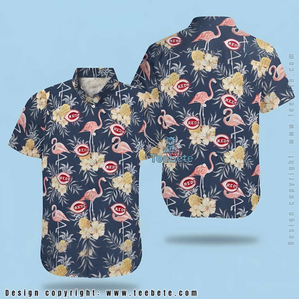 Cincinnati Reds Hawaiian Shirt Flamingo Pineapple Navy Print