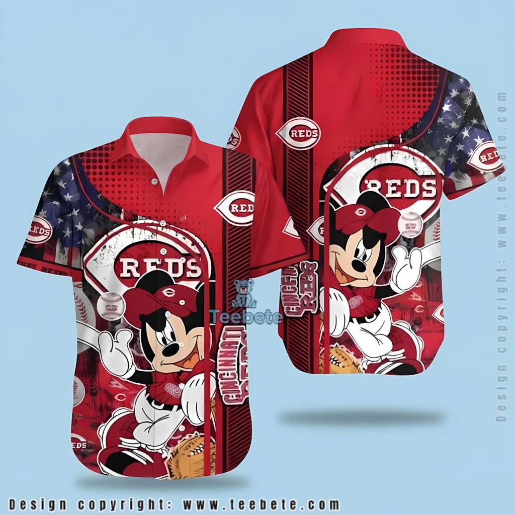 Cincinnati Reds Hawaiian Shirt Mickey Mouse Baseball Print
